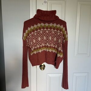 SO Rust and Olive Geometric Turtleneck Sweater